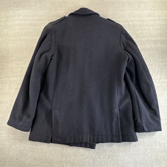 Vtg Brent Black Wool Tweed Pea Coat Double Breasted Nautical Military Inspired M - Picture 6 of 11